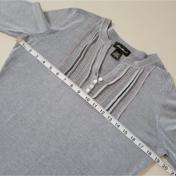 Eddie Bauer Women's Gray Henley Silk Angora Long Sleeve Sweater - Picture 3 of 10